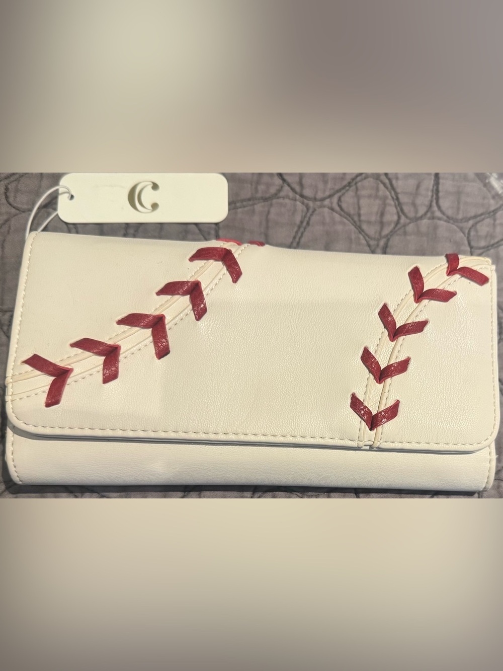 NWT Large faux leather fold over wallet with baseball stitching detail